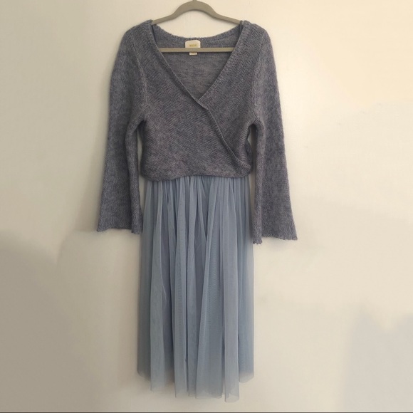 Anthropologie Dresses & Skirts - Anthropologie Maeve blue Layered Arabesque sweater tulle  Dress size medium